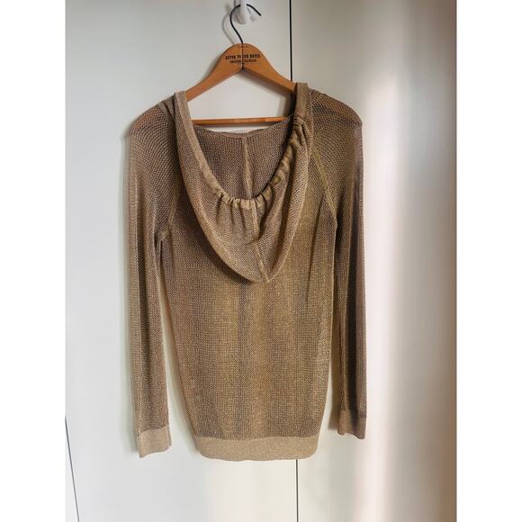 Michael Michael Kors Mesh Sheer Gold Hoodie Sweater Knit Size XS - Picture 10 of 12